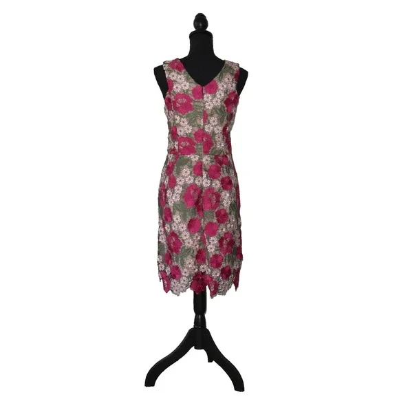 B0 Auth DRESS THE POPULATION Multicolor Floral Lace Mina Cocktail Dress Size M - Picture 4 of 7